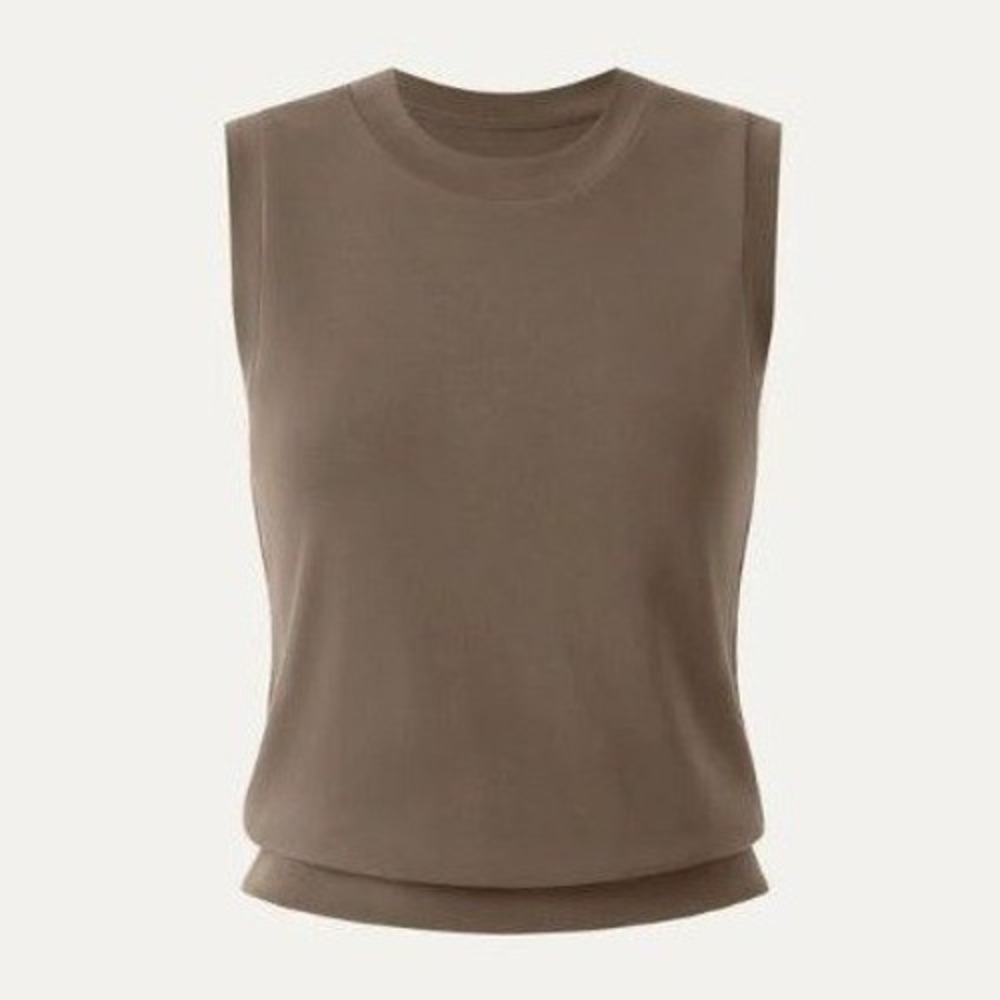 NEW OGL Sandwashed Sleeveless Crew Neck Top Sz S Tortilla Brown Relaxed Cropped
